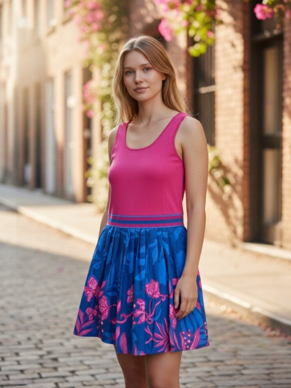 Lilly Pulitzer Luxletic Dress Short Sleeveless Pink Blue Floral Lined XXS